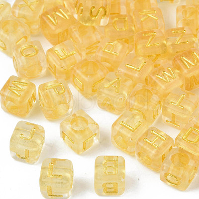 Transparent Golden Plating Acrylic Beads PACR-S219-24-1