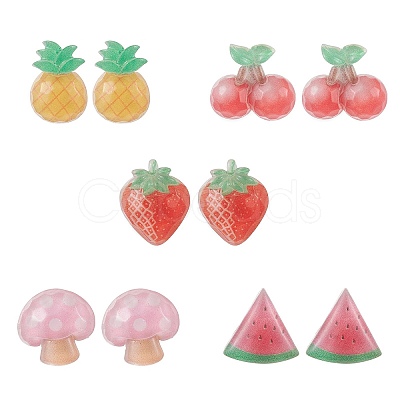 Resin Fruits Stud Earrings EJEW-JE05285-1