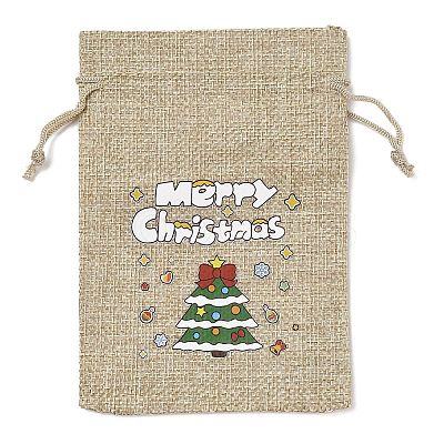 Christmas Printed Burlap Packing Pouches Drawstring Bags ABAG-Q053-02A-03-1