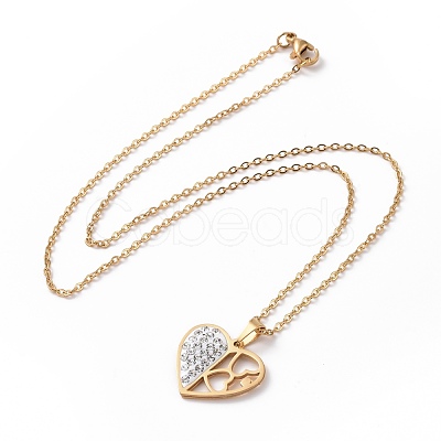 Crystal Rhinestone Heart Pendant Necklace with Vacuum Plating 304 Stainless Steel Chains for Women NJEW-E014-21G-1