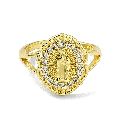 Brass with Cubic Zirconia Open Cuff Ring RJEW-B051-53G-1