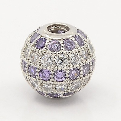 Lilac & Clear CZ Jewelry Findings Brass Micro Pave Cubic Zirconia Round Beads ZIRC-M015-20P-NR-1