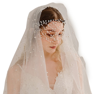 Imitation Pearl Hair Net Crown Headband PW-WGE79BF-01-1