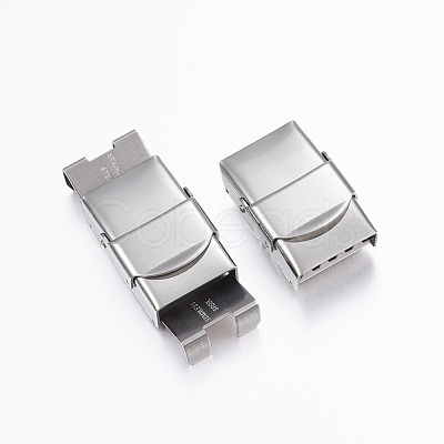 Tarnish Resistant Rectangle 201 Stainless Steel Watch Band Clasps STAS-F067-08-1