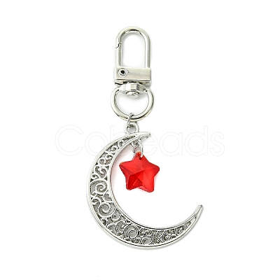 7Pcs 7 Colors Moon with Star Glass & Alloy Pendant Decoration HJEW-JM02109-1