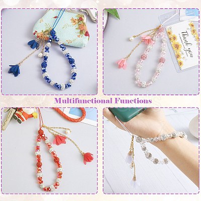 Polymer Clay Rhinestone & Glass Beaded Chain Mobile Strap HJEW-SW00021-04-1