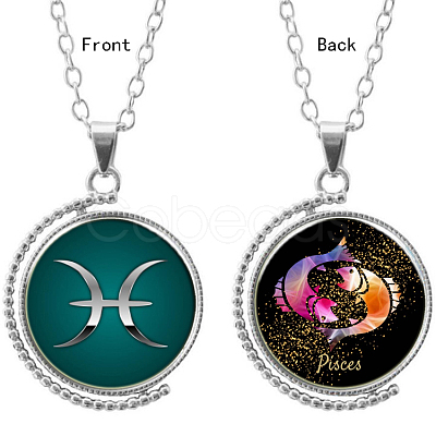 Double-sided Picture Glass Rotatable Pendant Necklaces NJEW-F200-25P-1