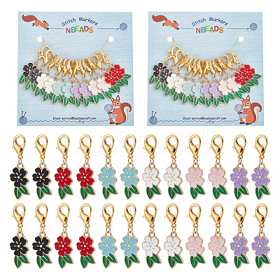 Alloy Enamel Flower Pendant Locking Stitch Markers HJEW-AB00055-1