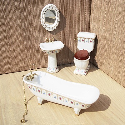 Mini Porcelain Bathroom Toilet Basin Bathtub Mirror Set PW23051625089-1