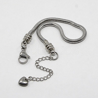 Tarnish Resistant 304 Stainless Steel European Round Snake Chains Bracelets STAS-J015-06-1