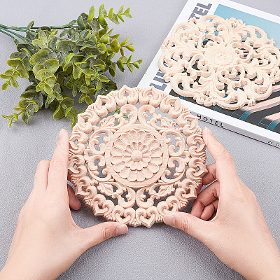 Rubber Wood Carved Onlay Applique Craft WOOD-PH0009-10-1