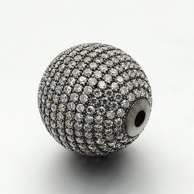 Brass Micro Pave Cubic Zirconia Round Beads ZIRC-M039-13B-RS-1