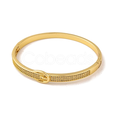 Brass Micro Pave Clear Cubic Zirconia Belt Hinged Bangles for Women BJEW-S147-16G-1