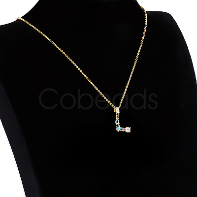 Golden Brass Micro Pave Cubic Zirconia Initial Pendants Necklaces NJEW-S069-JN002-L-1