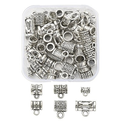 60Pcs 6 Style Tibetan Style Alloy Tube Bails FIND-YW0003-17-1