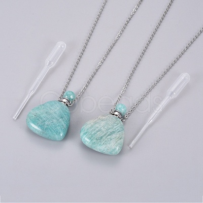 Natural Amazonite Openable Perfume Bottle Pendant Necklaces G-K295-A04-P-1