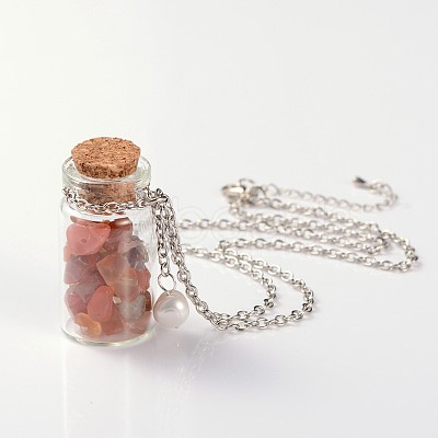 Cute Design Glass Wishing Bottle Pendant Necklaces NJEW-JN01090-1