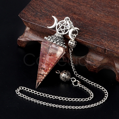 Natural Strawberry Quartz Chip & Resin Orgonite Dowsing Pendulum Big Pendants PW-WG36861-12-1