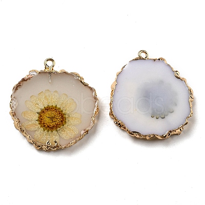 Inner Dried Flower Resin Pendants RESI-P028-02KCG-07-1