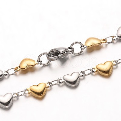 304 Stainless Steel Heart Link Bracelets BJEW-M121-03GP-1