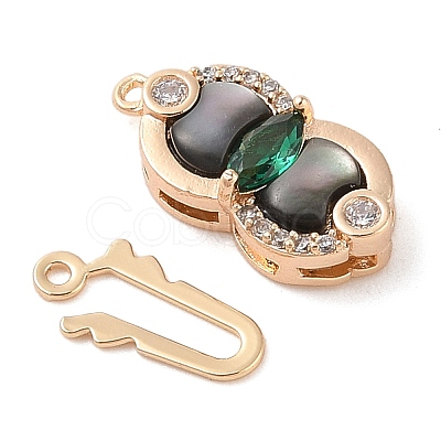 Brass Micro Pave Clear Cubic Zirconia Shell Hook and S-Hook Clasps KK-S388-27G-1