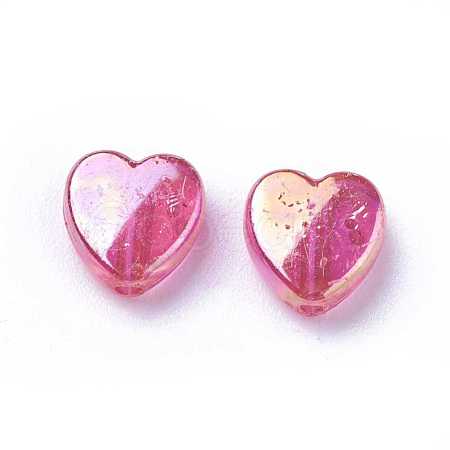 Deep Pink AB color Plated Acrylic Heart Beads X-PL539-809-1