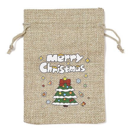 Christmas Printed Burlap Packing Pouches Drawstring Bags ABAG-Q053-02A-03-1