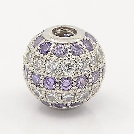 Lilac & Clear CZ Jewelry Findings Brass Micro Pave Cubic Zirconia Round Beads ZIRC-M015-20P-NR-1