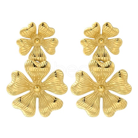 PVD Vacuum Plating 304 Stainless Steel Textured Flower Stud Earrings for Women EJEW-S227-49G-1