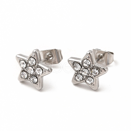 Crystal Rhinestone Star Stud Earrings EJEW-C004-14P-1