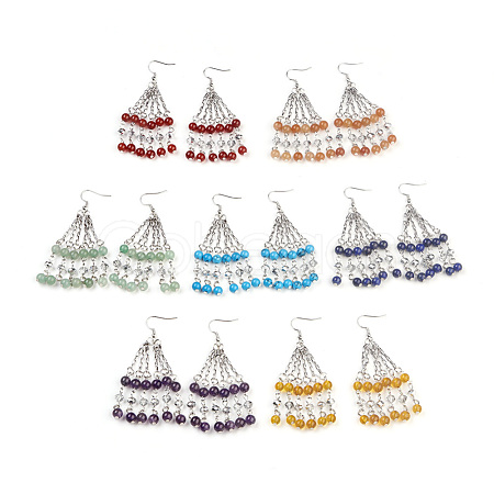 Natural/Synthetic Mixed Gemstone Tassels Dangle Earrings EJEW-JE02795-1
