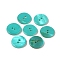 Spray Paint Natural Freshwater Shell Button, 2-Hole, Flat Round, Medium Turquoise, 11.5x1.5mm, Hole: 1.4mm