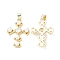 Eco-Friendly Brass Micro Pave Cubic Zirconia Pendants, with Plastic Imitation Pearls, Cadmium Free & Lead Free, Long-Lasting Plated, Fan Cross Religion Charm, Real 18K Gold Plated, 25x17x4.5mm, Hole: 5x3.5mm