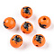 Halloween Theme Wood European Beads, Printed Large Hole Beads, Round, Dark Orange, Witch, 15.5~16.5mm, Hole: 3.5~4.5mm