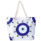 Canvas Pouches, with Handle, Shoulder Bags for Shopping, Rectangle with Evil Eyes Pattern, White, 35x34cm