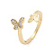 Brass Micro Pave Cubic Zirconia Cuff Rings, Butterfly Open Rings for Women, Long-Lasting Plated, Golden, Adjustable