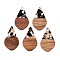 Transparent Resin and Walnut Wood Pendants, Teardrop Charms with Gold Foil, Black, 48.5x28x3.5mm, Hole: 2mm