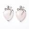 Rose Quartz Pendants, with Platinum Tone Brass Findings, Heart, 46x32x10mm, Hole: 3.5x6mm