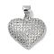 Rack Plating Brass Micro Pave Clear Cubic Zirconia
 Pendants, Lead Free & Cadmium Free, Long-Lasting Plated, Heart, Platinum, 16.5x17.5x4.5mm, Hole: 4.5x3mm