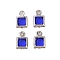 Rack Plating Brass Glass Pendants, Cadmium Free & Lead Free, Long-Lasting Plated, Square, Platinum, Royal Blue, 7x4.5x2mm, Hole: 1mm