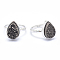 Electroplate Natural Druzy Quartz Crystal Finger Rings, with Eco-Friendly Brass Findings, Lead Free & Cadmium Free, Long-Lasting Plated, Flat Round, Size 7, Real Platinum Plated, Black, 17mm