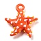 Handmade Lampwork Pendants, Starfish, Orange Red, 34~40x31~36.5x6~9mm, Hole: 3~7mm