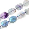 Electroplated Natural Colorful Fluorite Beads Strands, Faceted, Oval, with Seed Beads, Rainbow Plated, 11x8x4mm, Hole: 1mm, about 32pcs/strand, 15.67''(39.8cm)