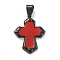 304 Stainless Steel Pendants, with Enamel, Cross Charm, Black, Red, 32.5x24.5x3.5mm, Hole: 7x4.5mm