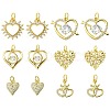 12Pcs 6 Styles Rack Plating Brass Pave Cubic Zirconia Pendants KK-CJ0002-05-8