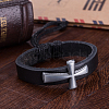 Adjustable Retro Cross Zinc Alloy and Leather Cord Bracelets BJEW-BB16038-9