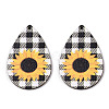 Single Face Sunflower Printed Wood Big Pendants WOOD-TAC0021-01B-2