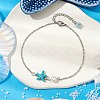 Synthetic Turquoise & Natural Freshwater Pearl Link Anklets AJEW-AN00628-01-2