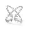 Cubic Zirconia Criss Cross with Arrow Open Cuff Ring RJEW-K240-04P-1