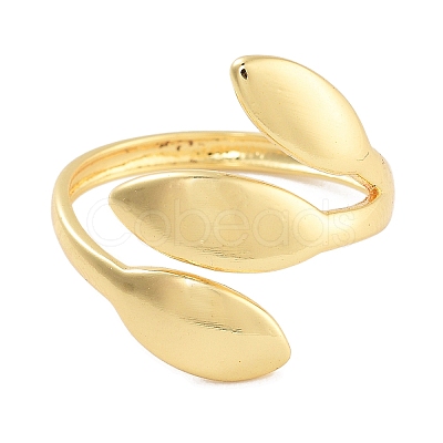 Leaf Rack Plating Brass Open Cuff Rings for Women RJEW-Z059-23G-1